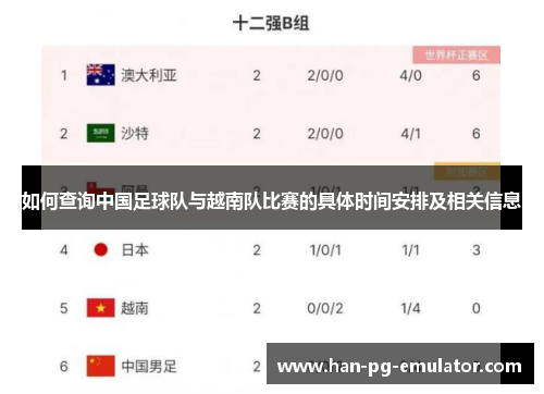 如何查询中国足球队与越南队比赛的具体时间安排及相关信息 如何查询中国足球队与越南队比赛的具体时间安排及相关信息